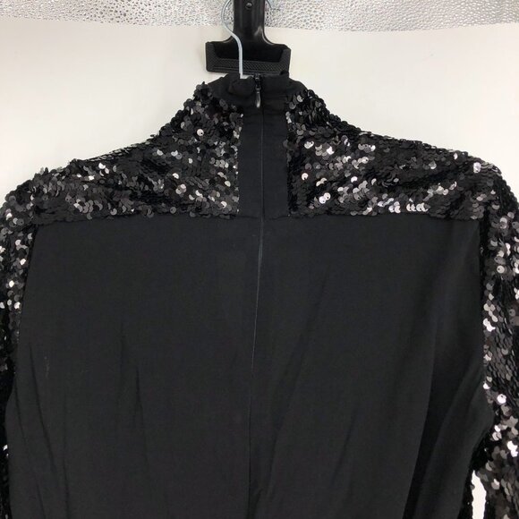 NWT PINKO Black Long Sleeve Stretch Asymmetric Hem Mini Sequin Dress Sz 12/EU 44 - Picture 9 of 16